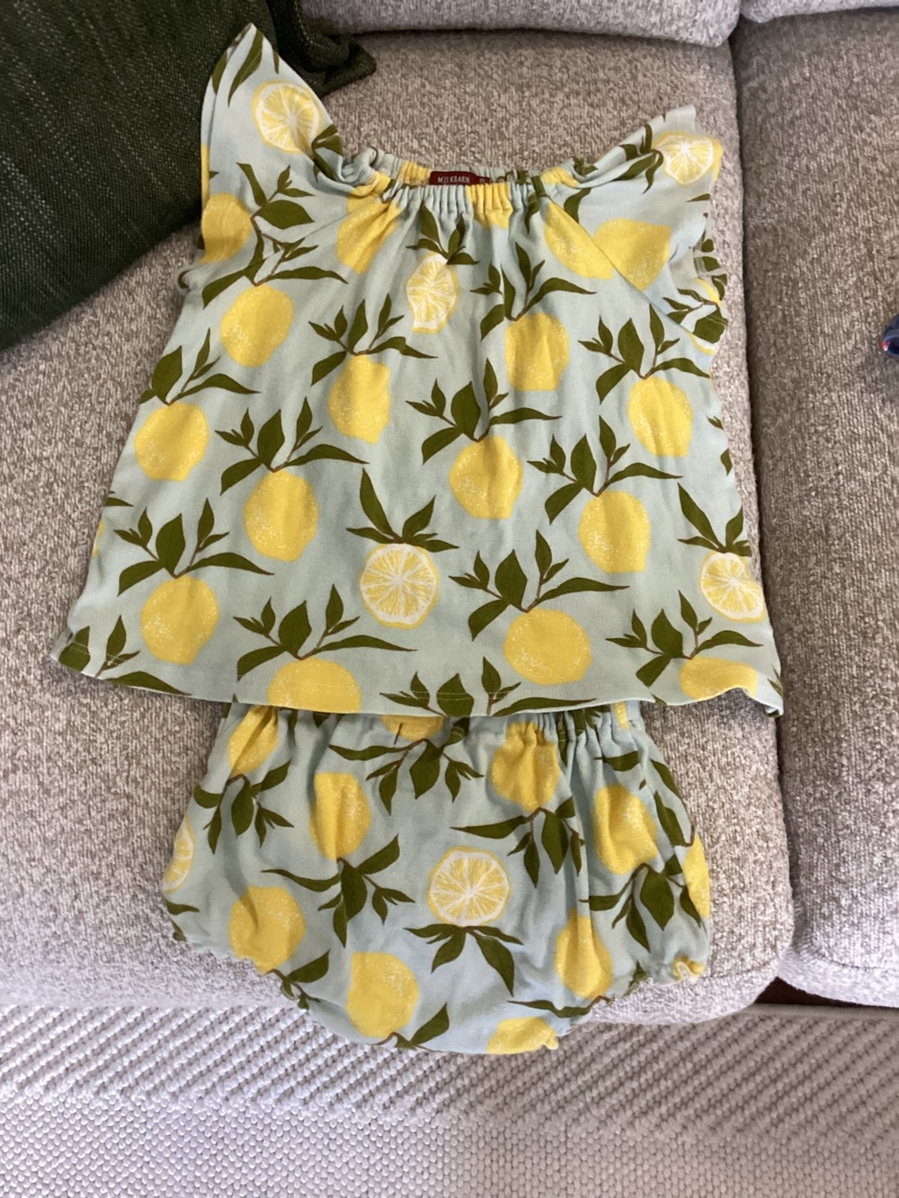Lemon Print Two-Piece Baby Set - Yellow & Green, Milkbarn